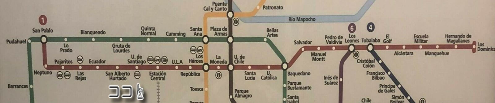チリ・サンティアゴ地下鉄マップ１号線（赤）
